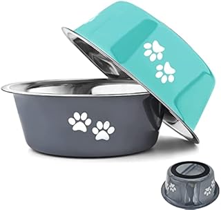 YUDANSI 1560ml Dog Bowls 2 Pack Medium Large Dogs Feeding Bowls Food Water Bowls with Non-Slip Silicone Sole, Stainless Steel Dog Dishes Elevated Raised Pet Feeder