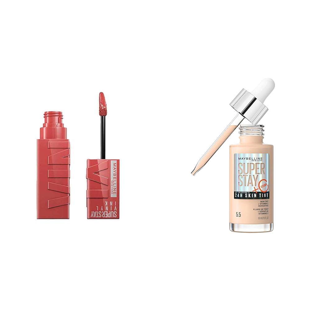 Maybelline New York Super Stay Vinyl Ink Uzun Süre Kalıcı Likit Parlak Ruj 15 Peachy & Super Stay Skin Tint Fondöten - 05.5 Makyaj Seti