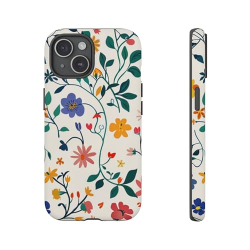 Coque iPhone 15 rigide mate avec motif floral coloré et lierre