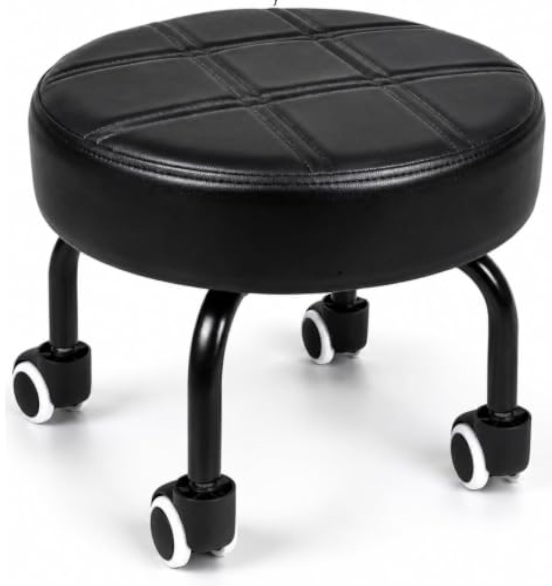 Rolling Stool with Wheels and Thick Cushion Seat