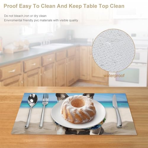 Set de table lavable en PVC motif bouledogue imperméable - 5