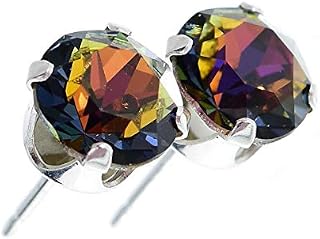 pewterhooter® Women's Classic Collection Crystal Stud Earrings  925 Sterling Silver with sparkling Volcano crystal - Gift Box