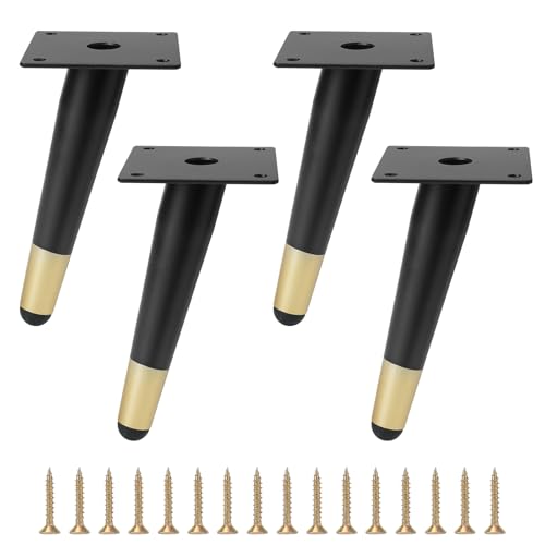 FOGAWA 4 Piezas Patas para Muebles de Metal de 15cm Patas para Sofas Cónica Inclinación Patas para Armario para Cocina, Cama, Sofás, Gabinete, Mesa(Negro y Oro)