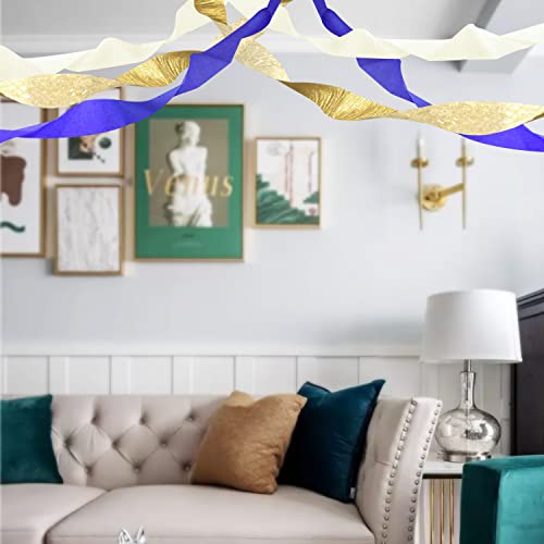 Tkejzu Crepe Paper Streamer Blue And Gold Party Decorations 492 Feet 6 Rolls Navy Blue Gold Ivory White Tassels Streamers For Graduation Wedding Baby Shower Bridal Shower Bachelorette Party Supplies #TOP6