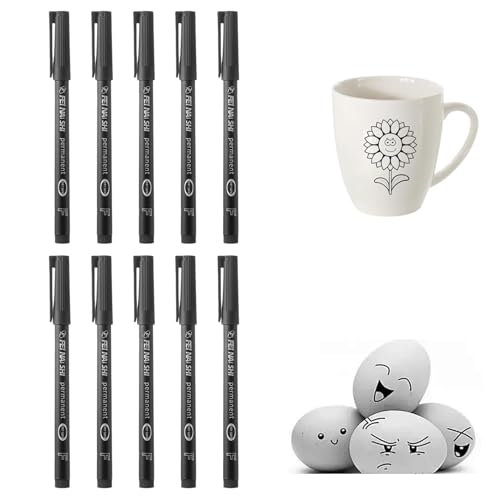 10PCS Fine Tip Permanent Pens,Sharpies Black,Markers Sharpie,Line Drawing Plastic Marker Pens,Thin Waterproof,Fabric Indelible,Outdoor Writing,Sketch Graphic