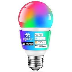1 of Energetic Light Bulbs Work with Alexa/Apple Home/Google Home/SmartThings, Matter Smart A19 LED Light Bulb, E26 RGB Smart Bulbs, 60W Equivalent, 800LM, 2.4 Ghz WiFi Only, Smart Speaker Required, 1 Pack
