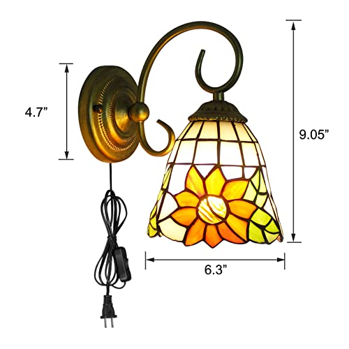 Image of Kiven Wall lamp E26 1-Light Plug-in Bulb not Included Wall Sconce Glass Shade 6 Foot Black Cord(BD0534)
