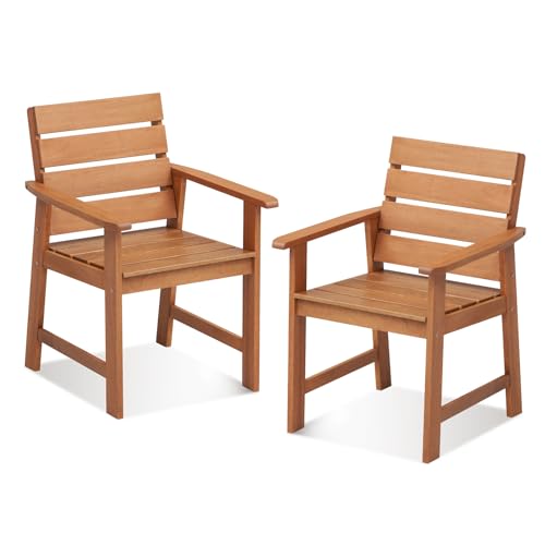 COSTWAY Set 2 Sillas de Jardín, Sillas Jardin Exterior de Madera con Respaldo Inclinado, Sillones de Comedor para Patio, Balcón, Jardín, Capacidad de 100 kg, Color Madera Natural