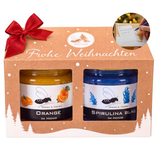 Gregas Honig Geschenkset Weihnachten 2x 250g Orange & Spirulina Blau