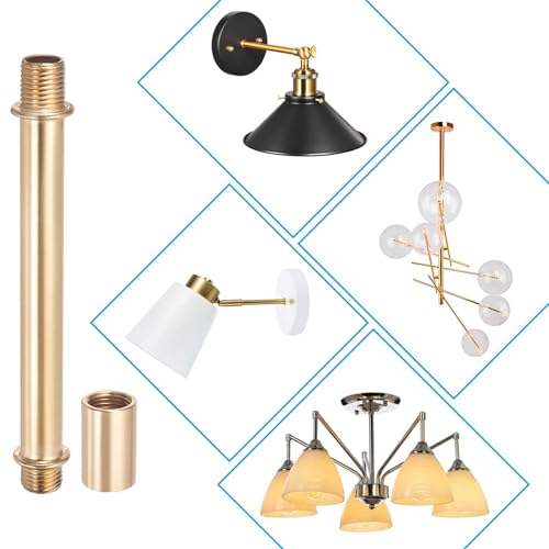Image of PATIKIL Straight Pipe Lamp Stems Rod Kit, 2 Set M10 Carbon Steel 200mm(7.87 inch) Long Double End Thread Rod with Coupling Nuts Sleeve Connector for Table Lamps Chandeliers,Gold