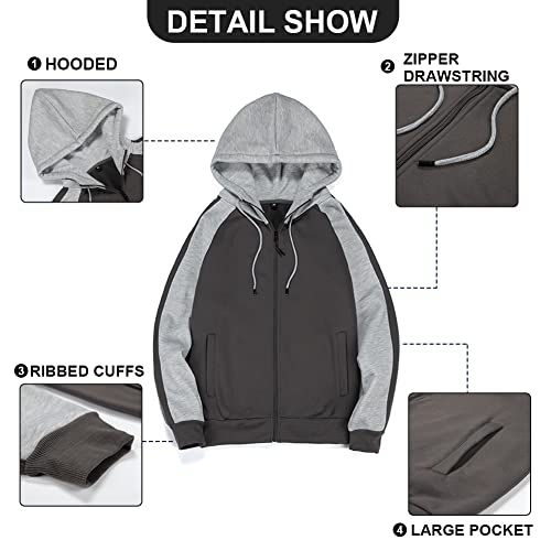 Image of MANTORS Mens Fleece Jackets Contrast Hoodies Lightweight Sweatshirt Color Block Jacket Coats