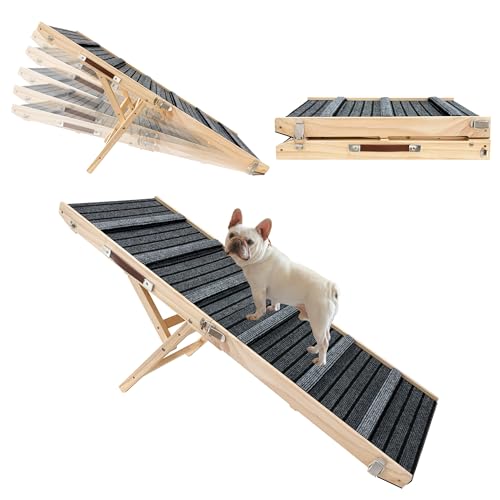 MHL.CXG Hundrampe –rutschfest–extrabreite auffahrrampe，fhunderampe Auto klappbar mit Nahtloser Verbindung zur Plattform–belastbar bis zu 50kg – verstellbar,Sofa, Bett,Auto für Kleine Hunde(L)