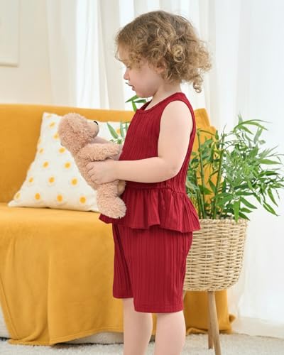 Image of Weebaby Baby Clothes Girl Toddler Summer Outfits Infant Casual Sleeveless Halter Ruffle Tank Cute Short Set Baby Clothing