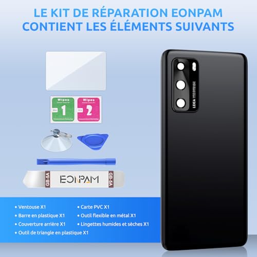Vitre Arrière pour Huawei P40 Origine en Or avec Lentille Caméra et Kit - 6