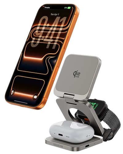 Image of 3 in 1 Charging Station for Apple - Qi2.2 25W Magnetic Wireless Charger for iPhone 17, Apple Watch, AirPods, Travel Fast Charging Foldable Stand with 45W GaN Adapter, Aluminum Alloy Design