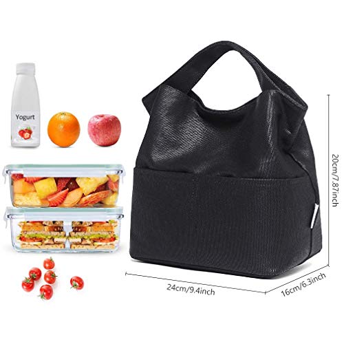 Nol Natural Organic Lifestyle Reusable Lunch Bag For Women Girls Small Top Hidden Handle Waterproof Oiled Cotton Tote Bag Black #TOP4