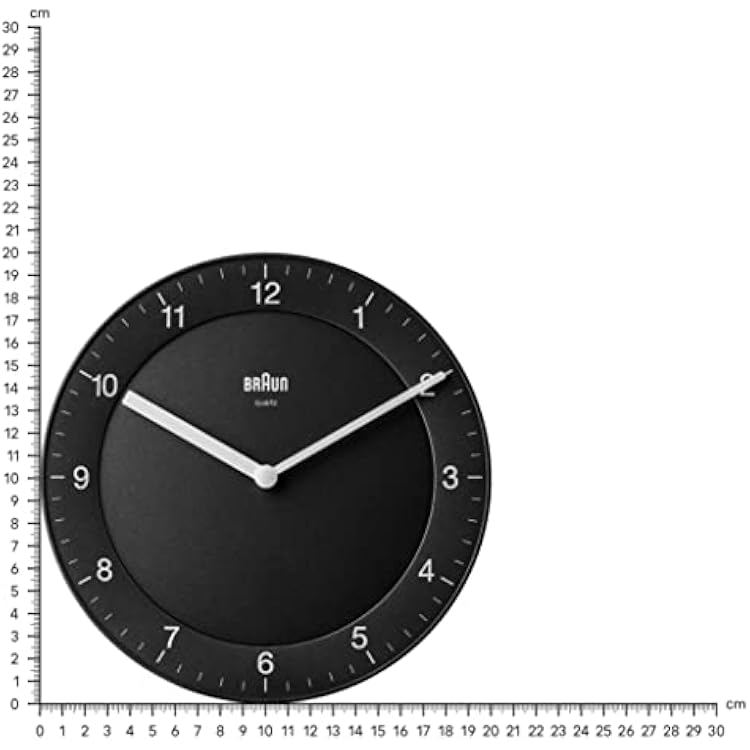 Braun Classic Analogue Wall Clock with Quiet Quartz Movement, Easy to Read, 20cm Diameter in Black, Model BC06B.