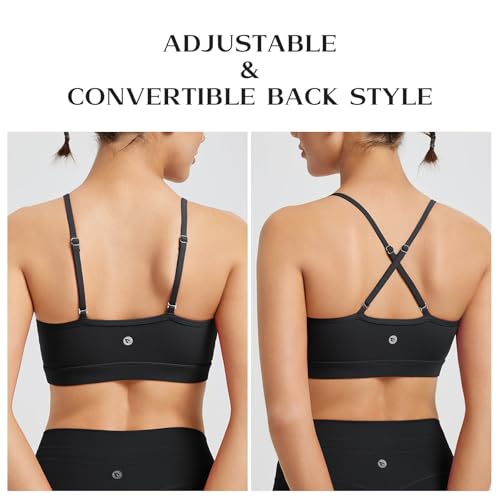 baleaf Womens Low Impact Sports Bra, Adjustable Spaghetti Strap Yoga Workout Bra with Removable Padded3