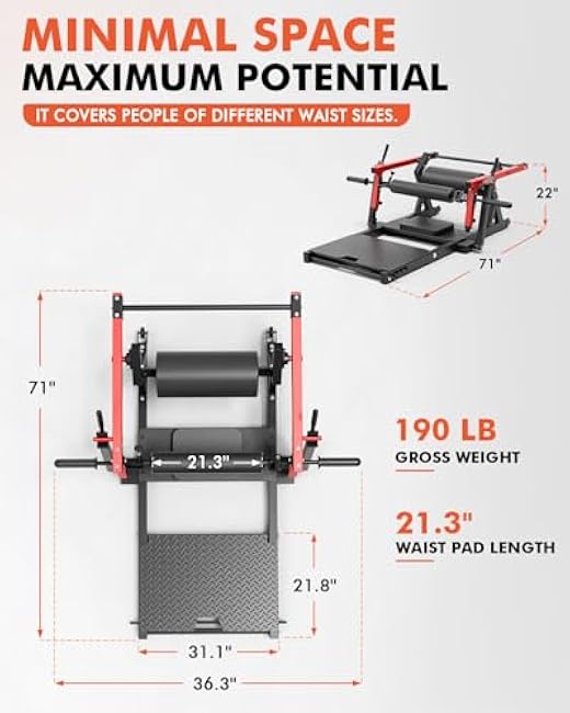 GMWD Hip Thrust Machine, 800LBS Plate-Loaded Glute Bridge Machine with Weight Holder, Heavy Duty Butt Exercise Equipment for Glute Muscles Building and Butt Shaping, Adjustable Footboard, Red