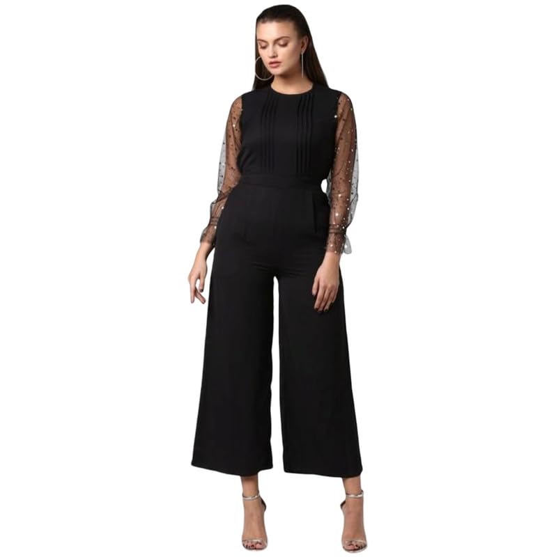 Tomar CreationWomen's Polyester Embellished Long Sleeve Jumpsuit (Black, XL)-PID61794-image-7
