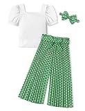 DONWEN Toddler Girl Clothes 4t 5t Kids Clothes Girls Square Neck Blouse Top + Pleated Wide Leg Pants Summer Toddler Outfits for Girls