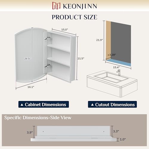 Image of Keonjinn White Medicine Cabinet Mirror for Bathroom 16 inch x 26 inch, Metal Framed