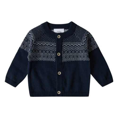 Stellou & friends 100% Cotton Knit Norwegian Jacquard Design Baby Toddler Boys Girls Long Sleeve Cardigan Sweater (Navy, 18-24 Months)