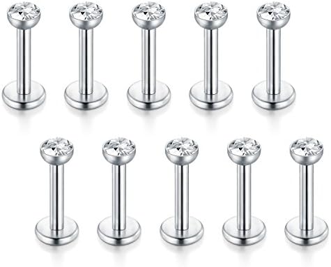 Funseedrr 10pcs 16 Gauge Lip Larbet Stud Piercing Bars Set 6mm 8mm Silver Stainless Steel Tragus Helix Piercing Jewellery