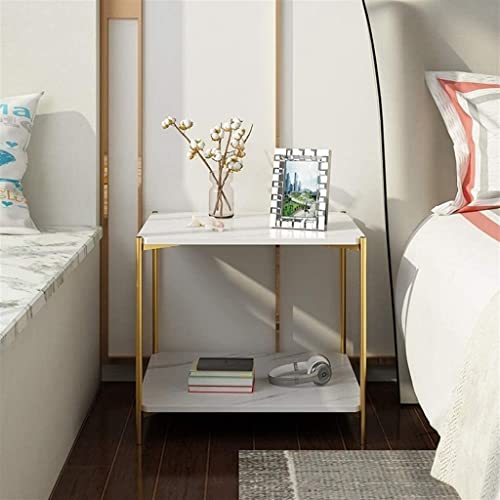 Table basse double couche avec plateau texture marbre et rangement - 3