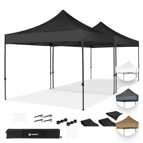 Pavillon Easy-Up 3 x 3 m – Gartenzelt mit Stahlrahmen, wasserdichte Plane, UV-Schutz 50+, Transporttasche mit Rädern – modular und erweiterbar (6x3m, Schwarz)