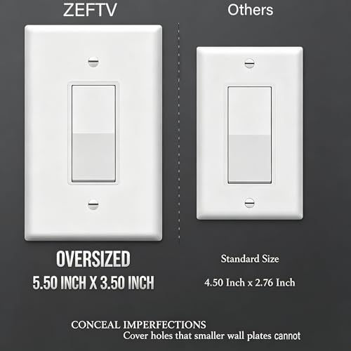 Image of ZEFTV Over-Size Decorator Wall Plates 1-Gang 5.5 inch x 3.5 inch Switch Outlet Electrical Cover Plate Unbreakable Thermoplastic Faceplate for Light Receptacle Outlet Switch, White (4 Pack)