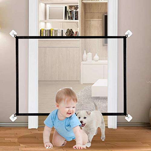 43in Magic Gate Pet Gate for Dog Doors with 8 Sticky Hooks Safety Kid Fence