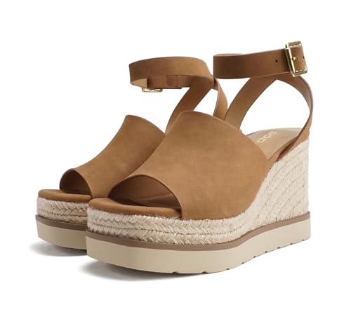 Image of Soda inchStella inch ~ Women Square Peep Toe Single Band Platform Espadrille Wedge Sandals with Adjustable Ankle Strap