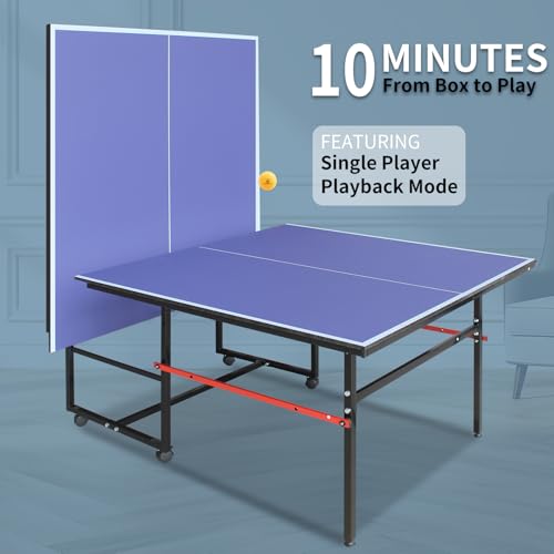 Zyerch 8ft Table Tennis Table Foldable & Portable Ping Pong Table Set for Indoor & Outdoor Games with Net, 2 Table Tennis Paddles and 3 Balls