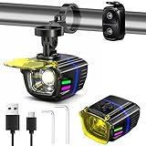 Yaskyly Fahrradlicht Set 1100Lux mit Funksteuerung, Fahrradbeleuchtung Set USB Aufladbar IP44 Wasserdicht Fahradlichterset LED 4000mAh Wiederaufladbares Fahrradlampe, 7 Modi für Nachtfahrten MTB