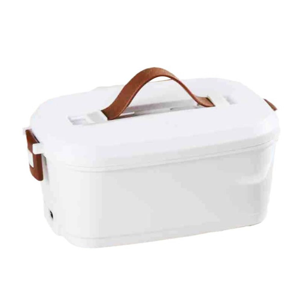 Fiambrera Eléctrica 2 en 1 de Acero Inoxidable for Coche,Fiambrera Térmica,Fiambrera Bento a Prueba de Fugas con Cubiertos for Trabajo/Hombre/Coche/camión/Camping(White (Without Car))