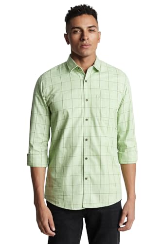 Image of Peter England Men 100% Cotton Slim Fit Checkered Casual Everyday Full Sleeve Shirt |