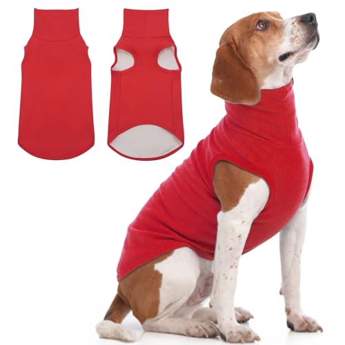 IECOii Dog Fleece Vest Sweater - Stretch Warm Pullover with Turtleneck,Red,Large, Easy On/Off Winter Dog Sweater for Medium Large Dogs Girl Boy, Winte