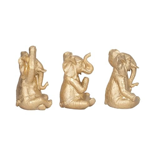 Juego de 3 Figuras Elefante de Resina en Pose de Meditación Dorado miniatura 6