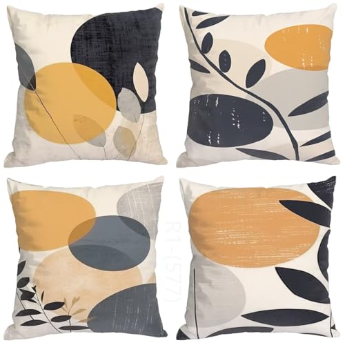 Funda Cojin 50x50, Cojines Abstracto Juego de 4 Fundas Cojin Blanco Exterior Cojines Decorativos Cuadrada, con Cremallera Funda de Almohada Sofa para Sala de Estar Jardín Coche Almohada Sofa H2-577