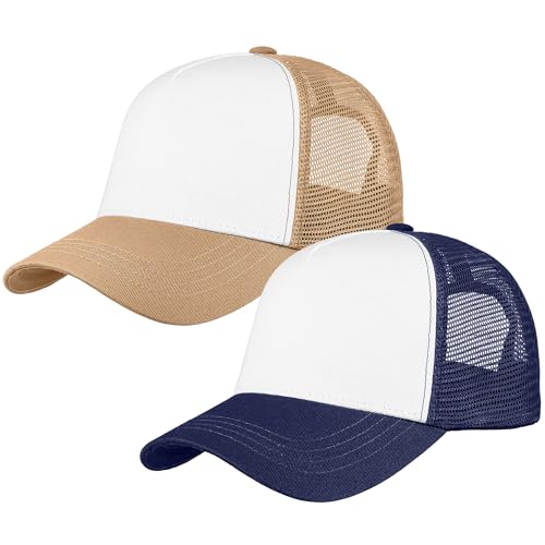 Image of Falari 5-Panel Mesh Baseball Cap, Trucker Hat, Structured Plain Design, Cotton, Adjustable Size