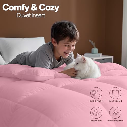 Image of Utopia Bedding Twin Comforter Duvet Insert, Quilted Pink Comforter with Corner Tabs, Box Stitched Down Alternative Comforters Twin Size 64 x 88 inches