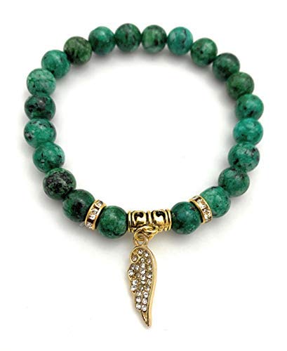 Smiling Wisdom - Angel Wing Appreciation Kindhearted Thank You Keepsake Greeting Card And Stretch Stone Bracelet - Green Rain Flower Stones - 7.5 Inches Medium #TOP1
