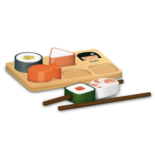 Au Sycomore KOK410 - Juego de Sushi de Madera (5 Piezas, Tabla y Palillos)