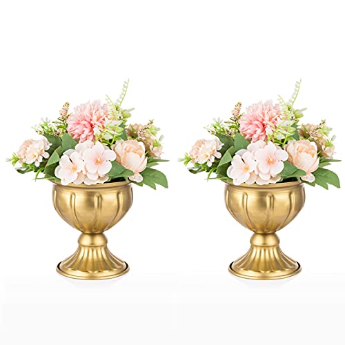 Nuptio 2 Pcs Metal Flower Vase for Wedding Centerpieces, 5.24in Height Indoor Table Decoration Centrepieces for Dining Room, Small Planter Outdoor Flower Plant Pots Holder for Anniversary Birthday