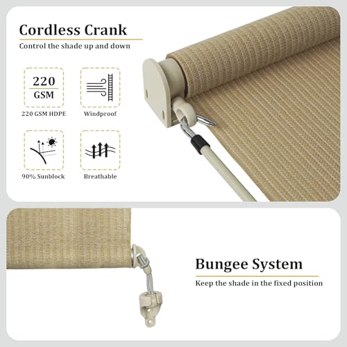 Image of Shade&Beyond Patio Shades Roll Up Outdoor Custom Size, Cordless Roller Shade Blinds with 90% UV Protection, Exterior Sunshade Cloth Roll for Pergola Porch Gazebo Balcony, Wheat