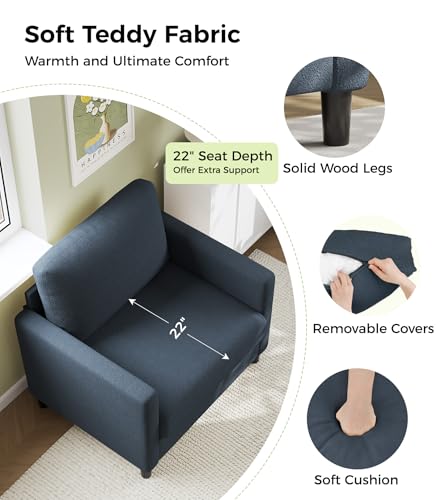 Image of Welzona Sofa Accent Chair, 33 inch Reading Chair, Comfy Teddy Arm Chairs