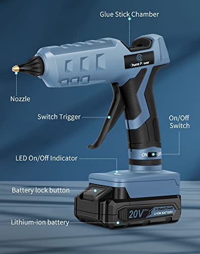 C P Chantpower 20V Cordless Hot Glue Gun Full Size With 12 Pcs Glue Sticks, Wireless Rechargeable Glue Gun With 1.5Ah Li-Ion Battery And Charger For Diy Projects, Arts, Crafts & Home Quick Repairs #TOP5