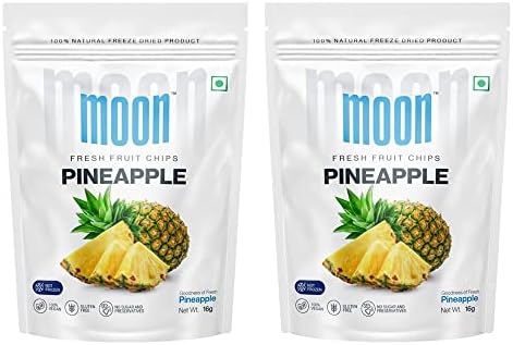 Moon Freeze Dried Pineapple Chips | Healthy Pineapple Snack | 100% Natural, Vegan, No Preservatives, No Added Sugar | 16 Gm | Moon_Pineapple_Chips | (16Gm) Pack of 2