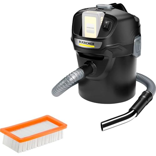 Kärcher 18 V Aspirador de cenizas y polvo AD 2 Battery, material ignífugo, filtros de una pieza, manguera, depósito: 14 l, potencia: 230 W, compatible con batería 18 V Kärcher, batería no incl.